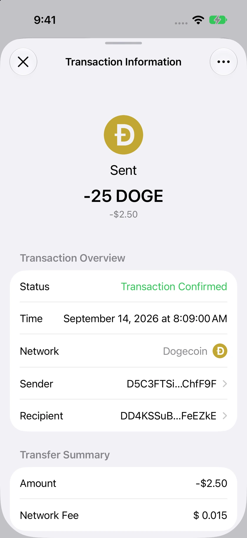 Oath transaction details with confirmed status and local-currency Amount and Network Fee.