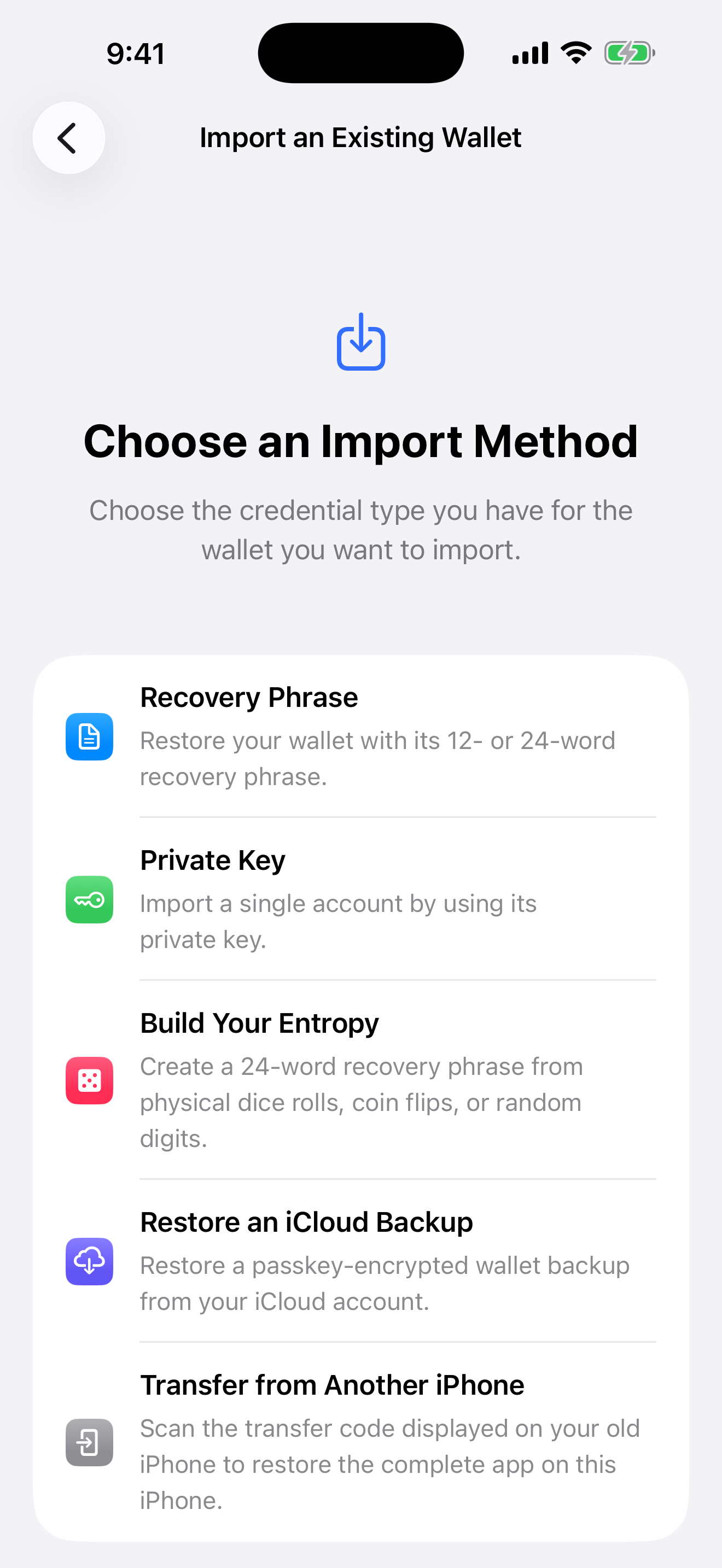 The real destination-iPhone import choice Oath clean setup showing Transfer from Another iPhone among the import methods