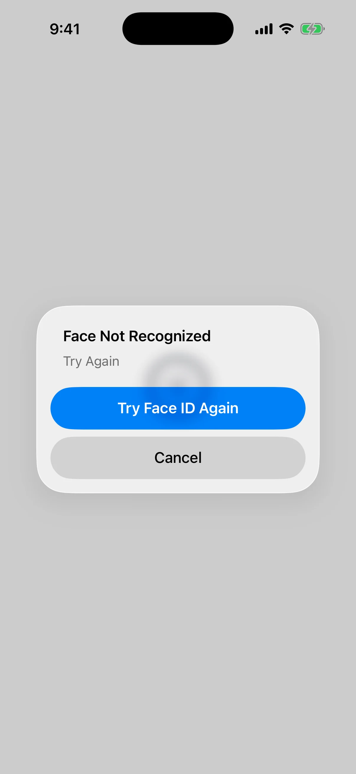 A real non-matching Face ID result during Oath unlock Real iOS Face ID not recognized prompt displayed over Oath during wallet unlock